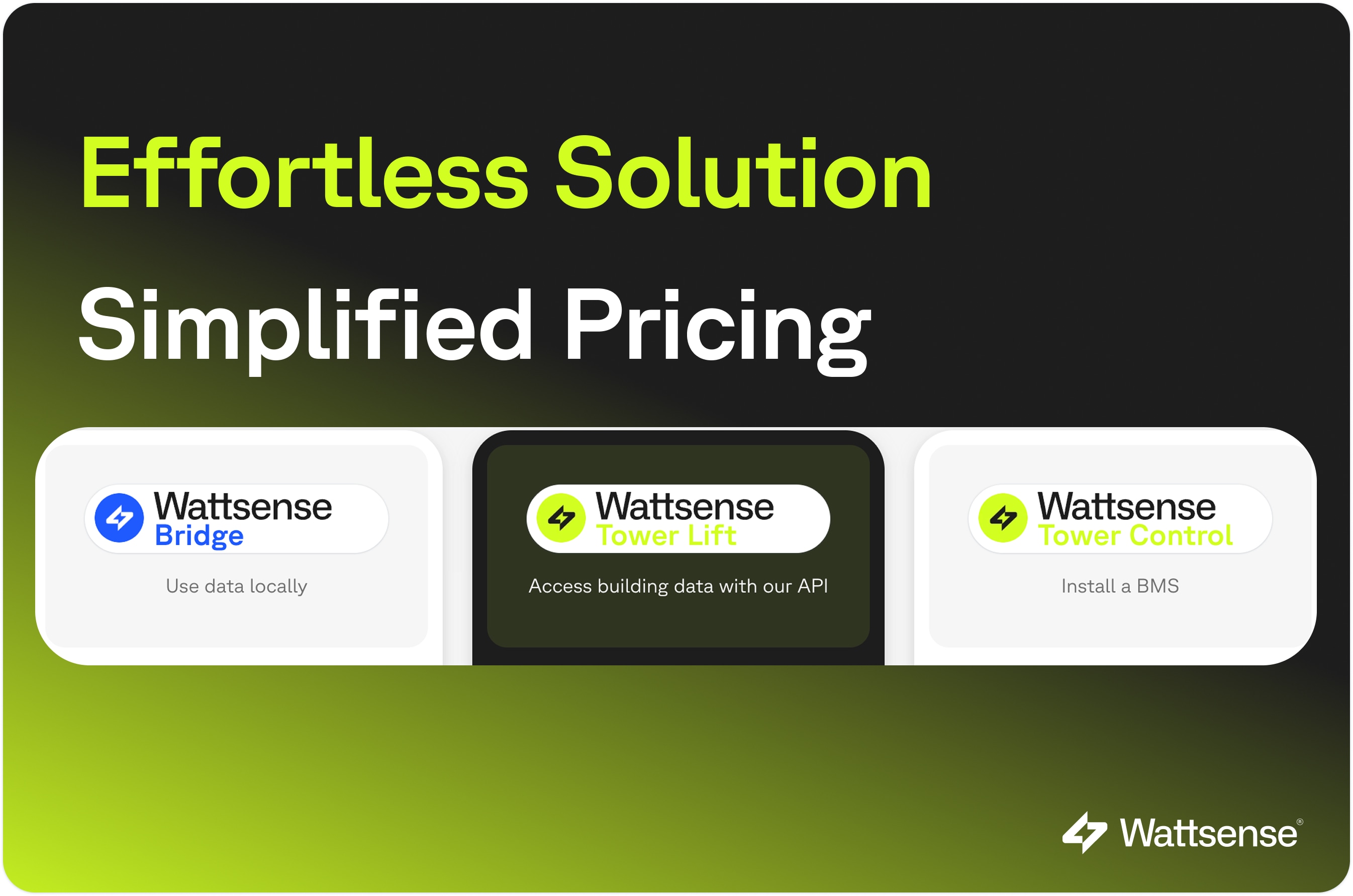 Wattsense solutions comparison: Bridge,Tower Lift, Tower Control